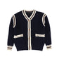 BAMBOO NAVY CABLE KNIT CONTRAST STITCHING CARDIGAN [Final Sale]