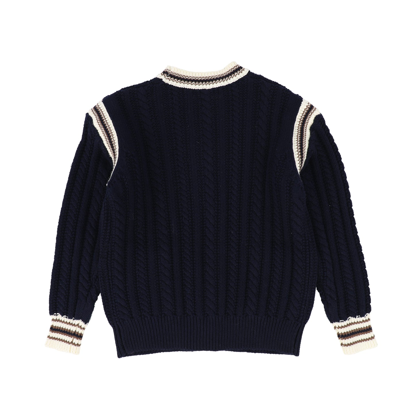 BAMBOO NAVY CABLE KNIT CONTRAST STITCHING CARDIGAN [Final Sale]
