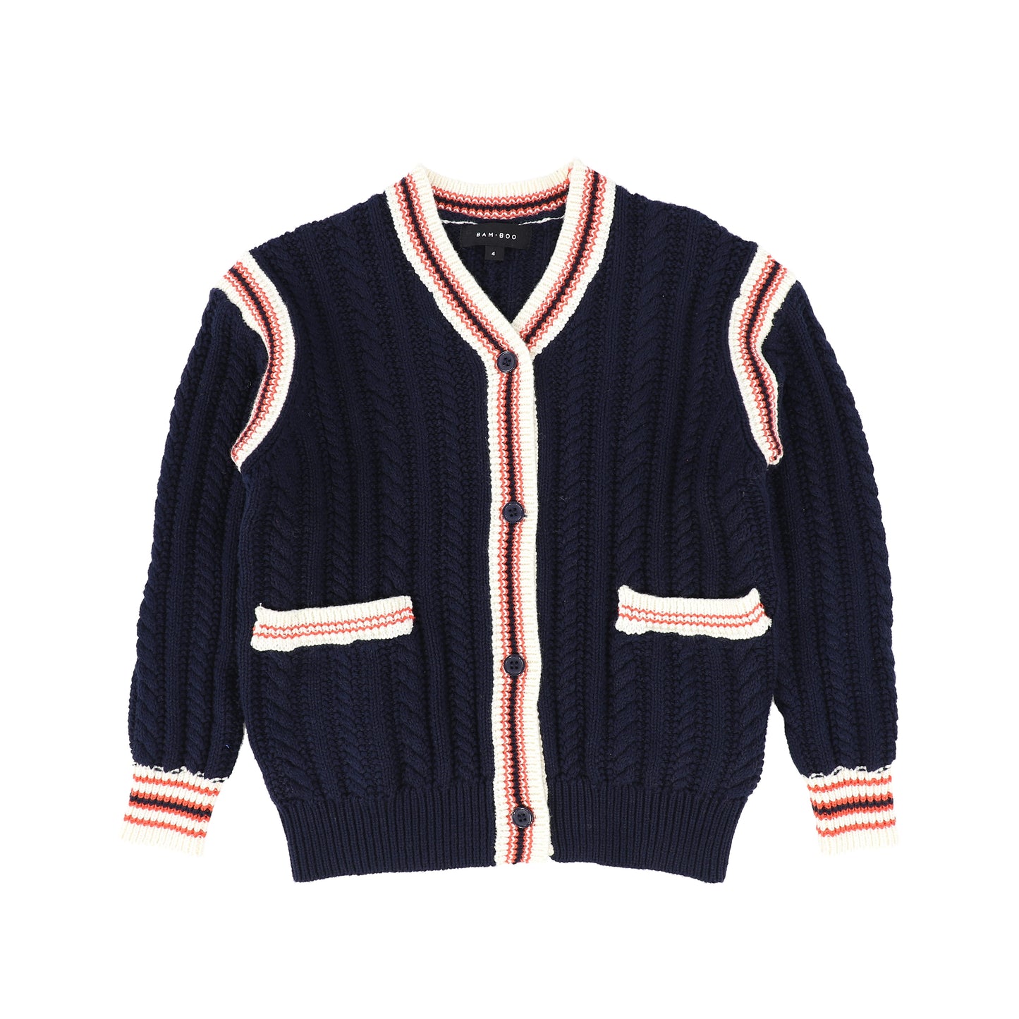 BAMBOO RED CABLE KNIT CARDIGAN WITH CONTRAST STITCHING [Final Sale]
