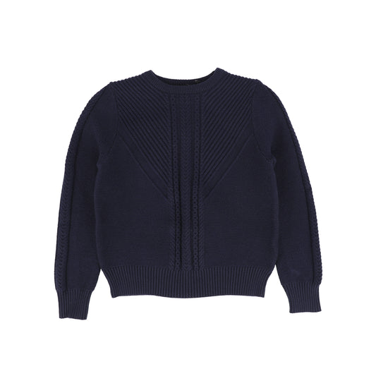 BAMBOO NAVY BRAIDED KNIT SWEATER [Final Sale]