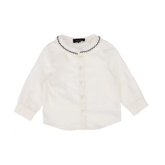 BAMBOO WHITE EMBROIDERED COLLAR SHIRT [Final Sale]