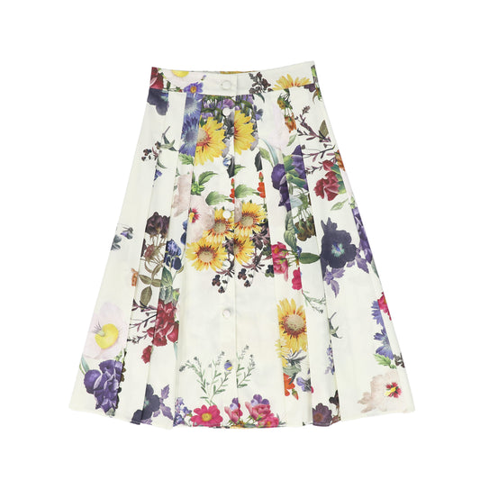 CHRISTINA ROHDE IVORY GARDEN FLORAL PLEATED MIDI SKIRT