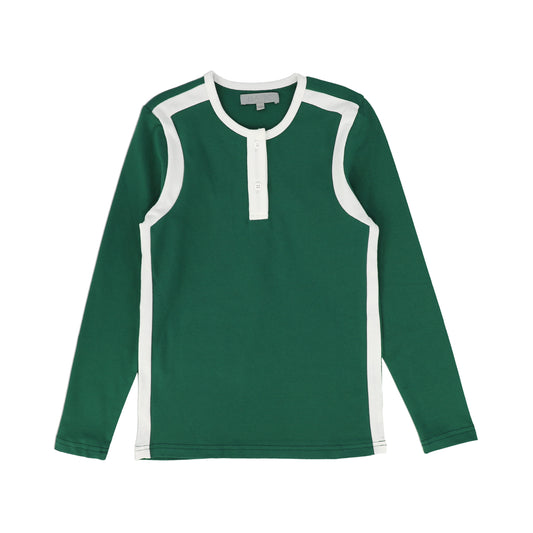 BACE COLLECTION GREEN PIQUE VARSITY LS TEE