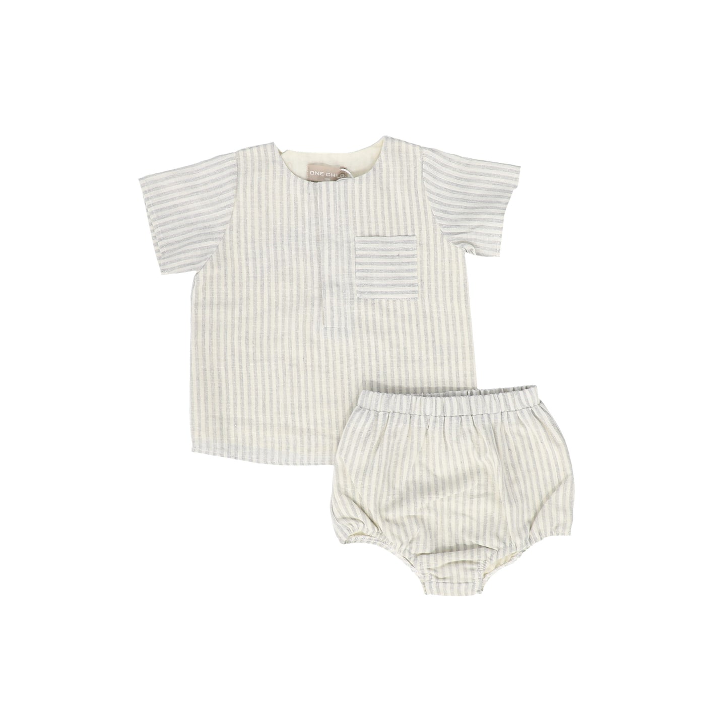 ONE CHILD GREY STRIPED HENLEY SHIRT AND BLOOMERS SET [FINAL SALE]