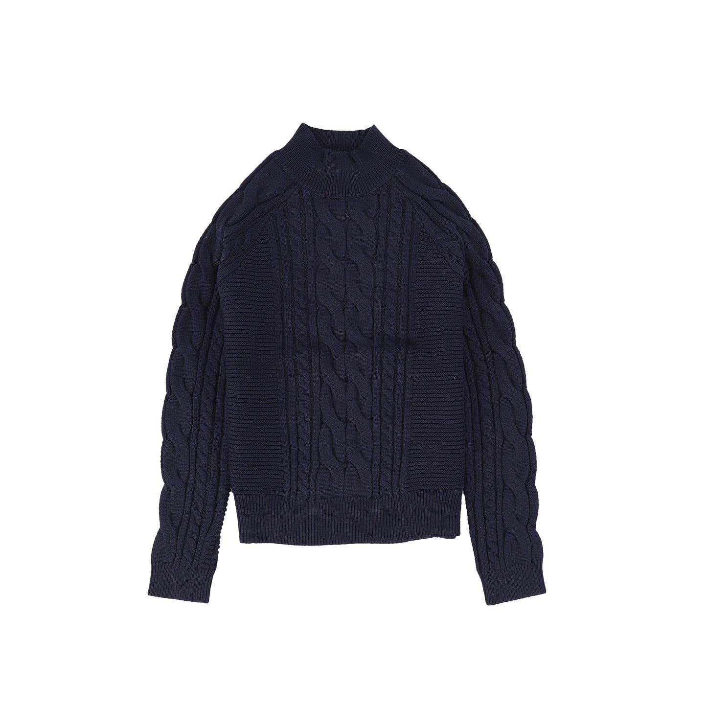 Bamboo Navy Braided Knit Mock Neck Sweater [FINAL SALE]