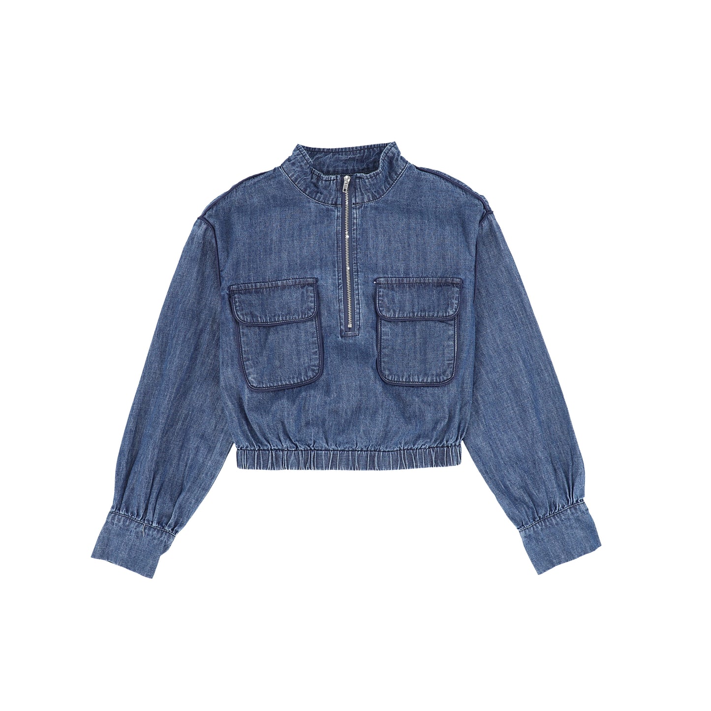 Bamboo Denim Half Zip Pocket Top [FINAL SALE]