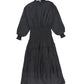 Bamboo Black Silk Smock Waisted Puff Sleeve Dress [FINAL SALE]