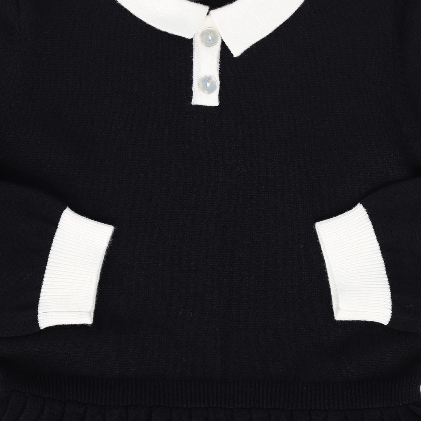 Bamboo Black Knit Pleated Trim Collar Dress [FINAL SALE]