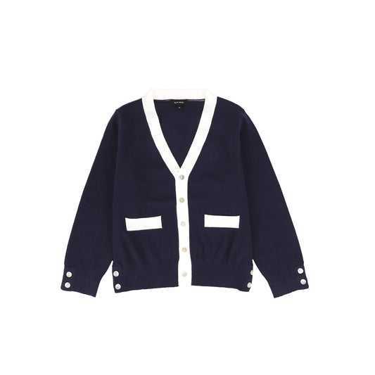 Bamboo Navy Contrast Trim Cardigan [FINAL SALE]