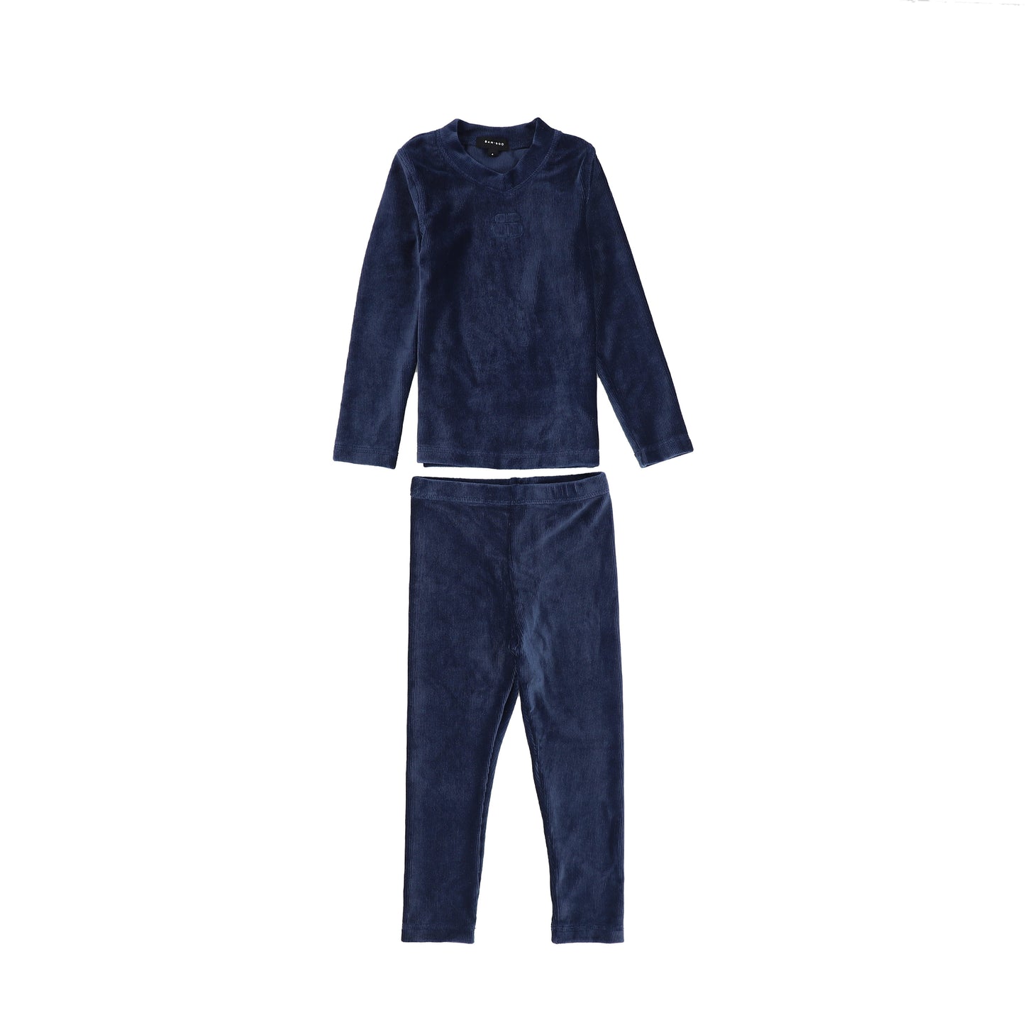 Bamboo Navy Velour Ribbed Pajama Set [FINAL SALE]