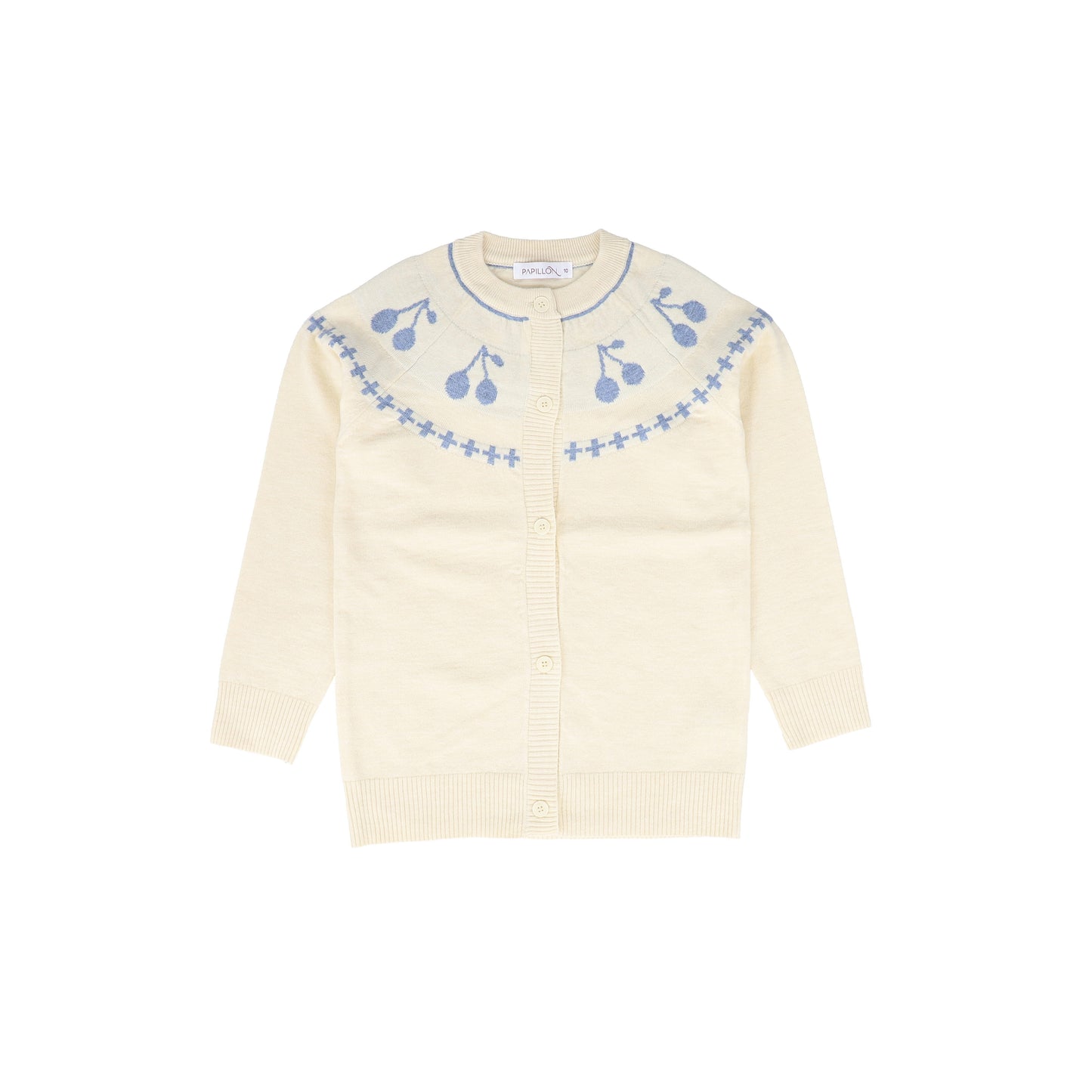 PAPILLON IVORY/BLUE KNIT CHERRY PRINTED CARDIGAN [FINAL SALE]