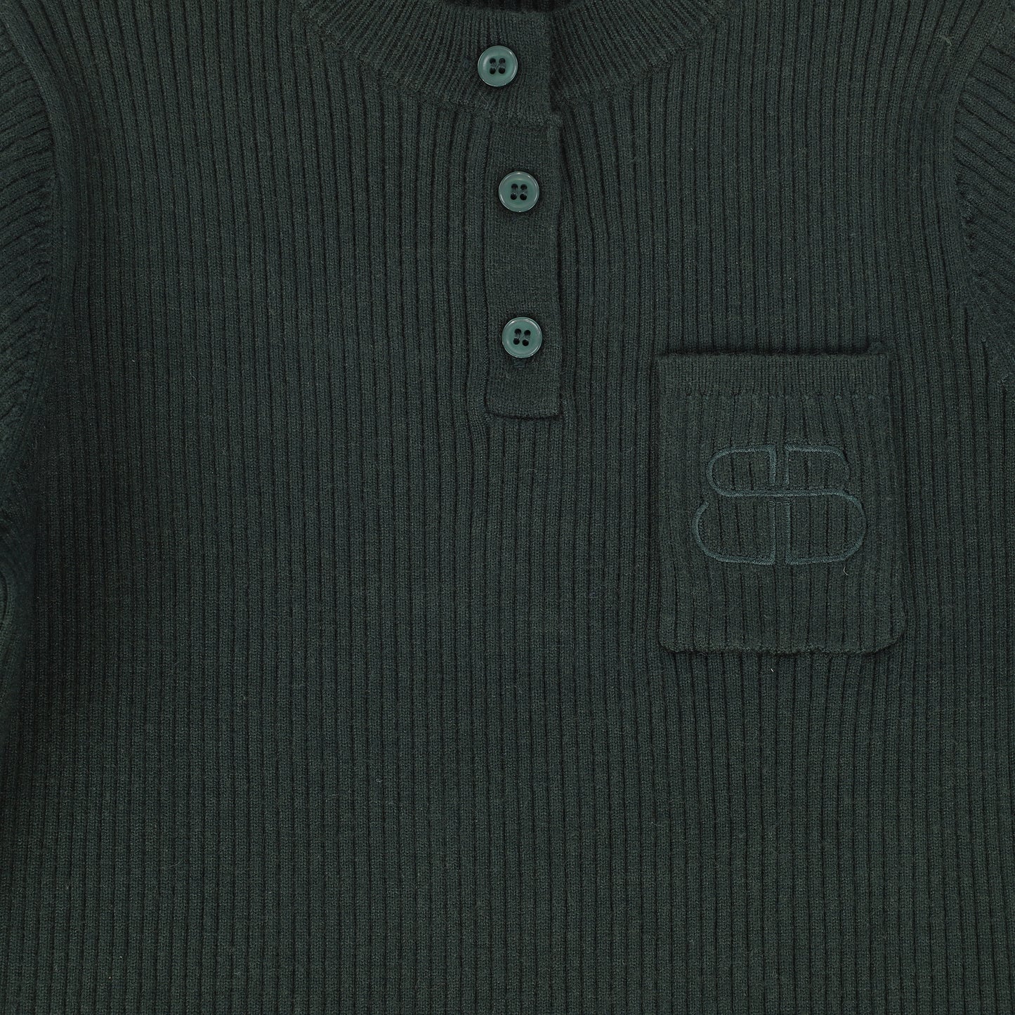 Bamboo Hunter Green Ribbed Knit Henley Sweater [FINAL SALE]