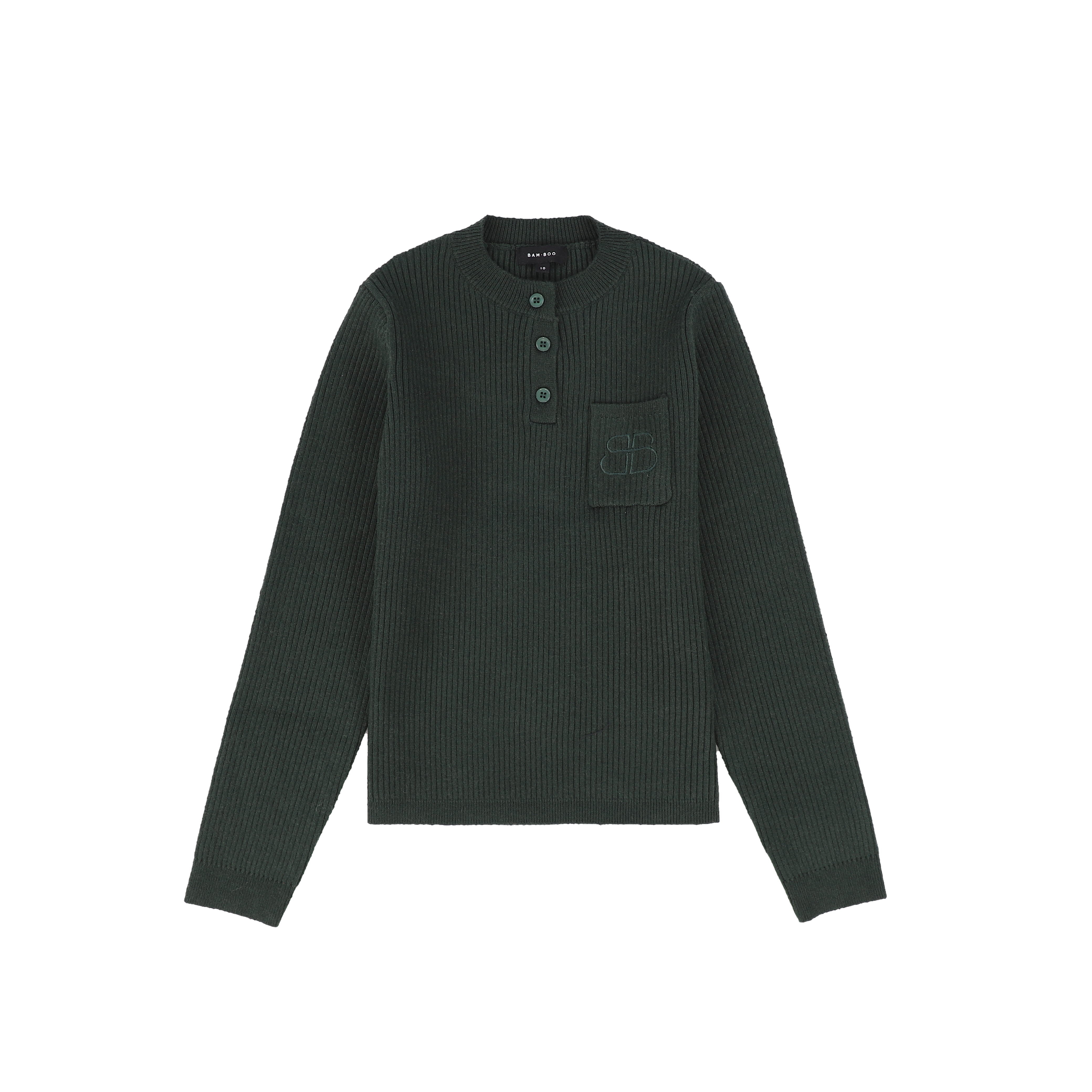 Bamboo Hunter Green Ribbed Knit Henley Sweater [FINAL SALE
