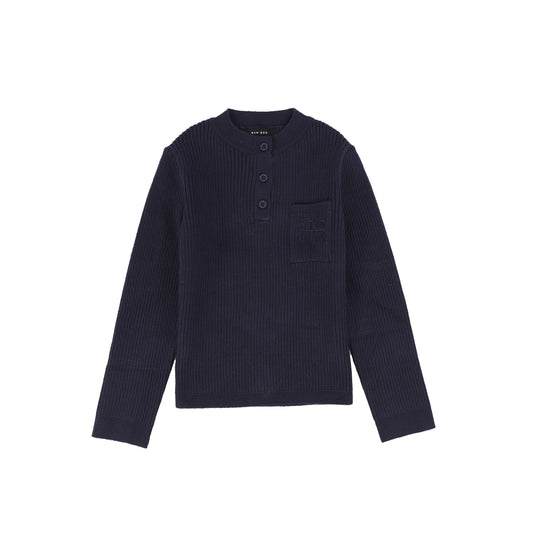 Bamboo Navy Ribbed Knit Henley Sweater