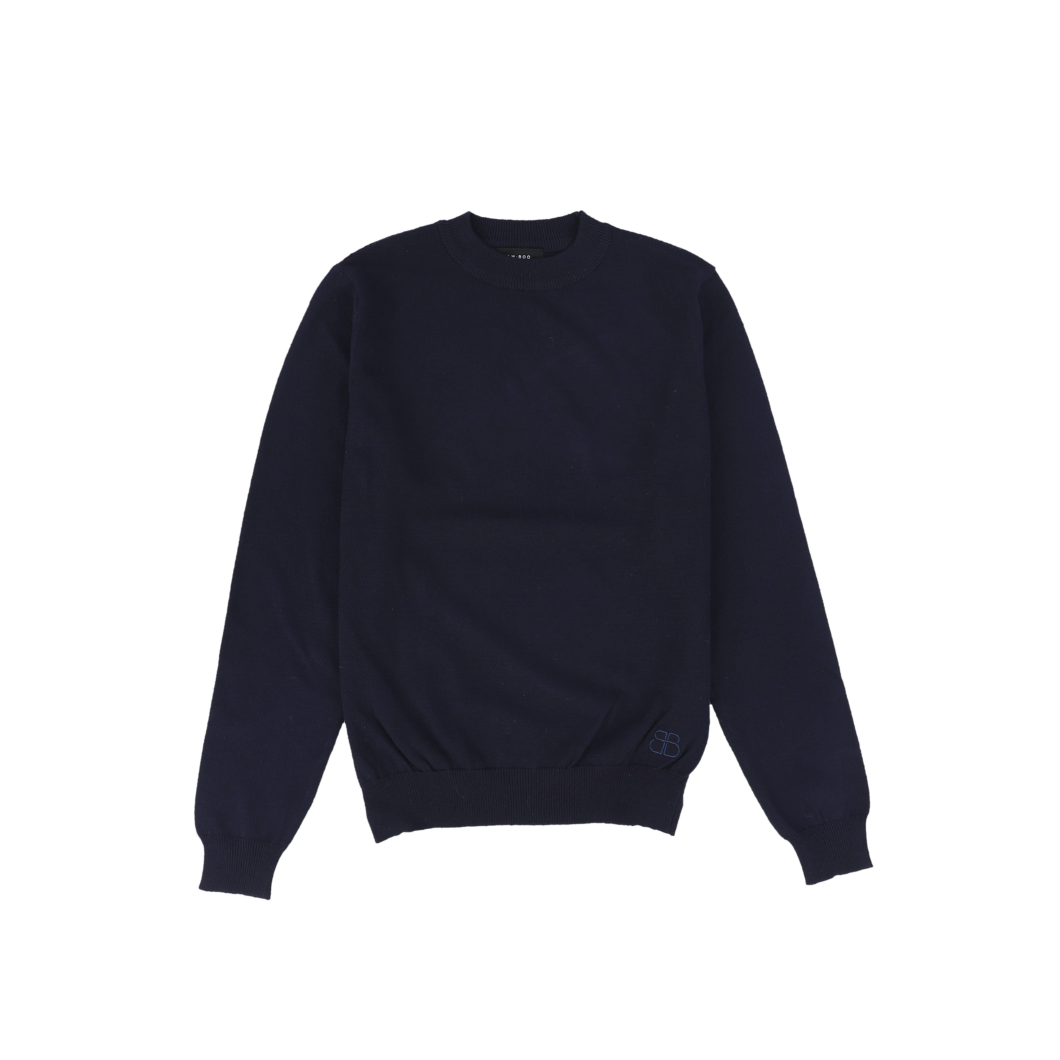 Bamboo Navy Knit Emblem Mock Neck Sweater [FINAL SALE] – Luibelle