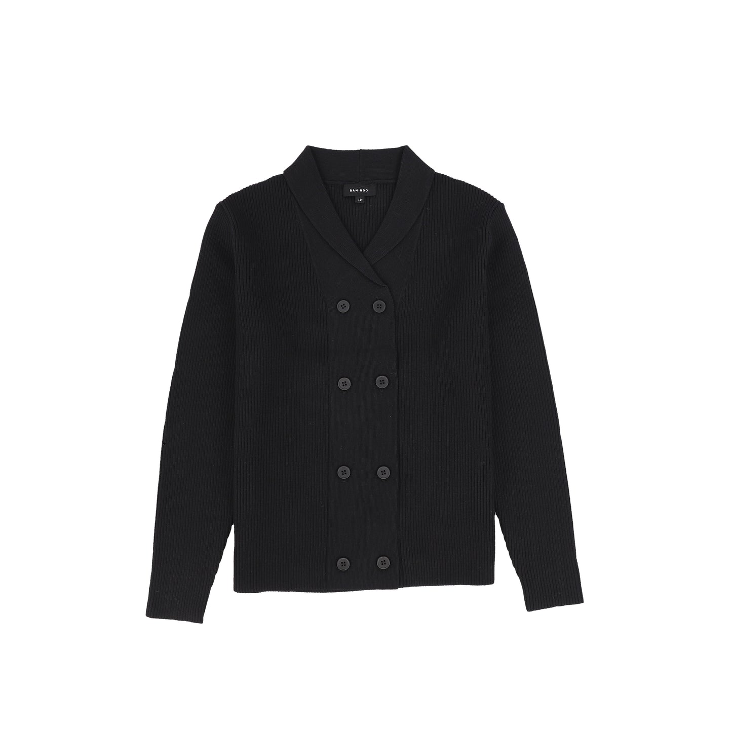 Bamboo Black Ribbed Knit Double Breasted Blazer [FINAL SALE]