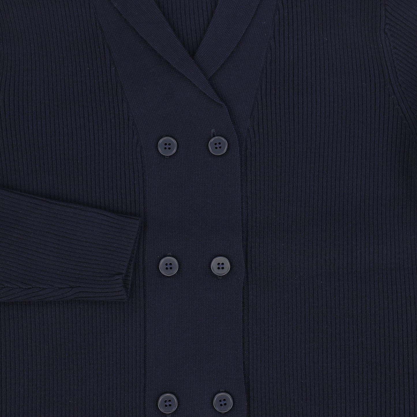 Bamboo Navy Ribbed Knit Double Breasted Blazer [FINAL SALE]