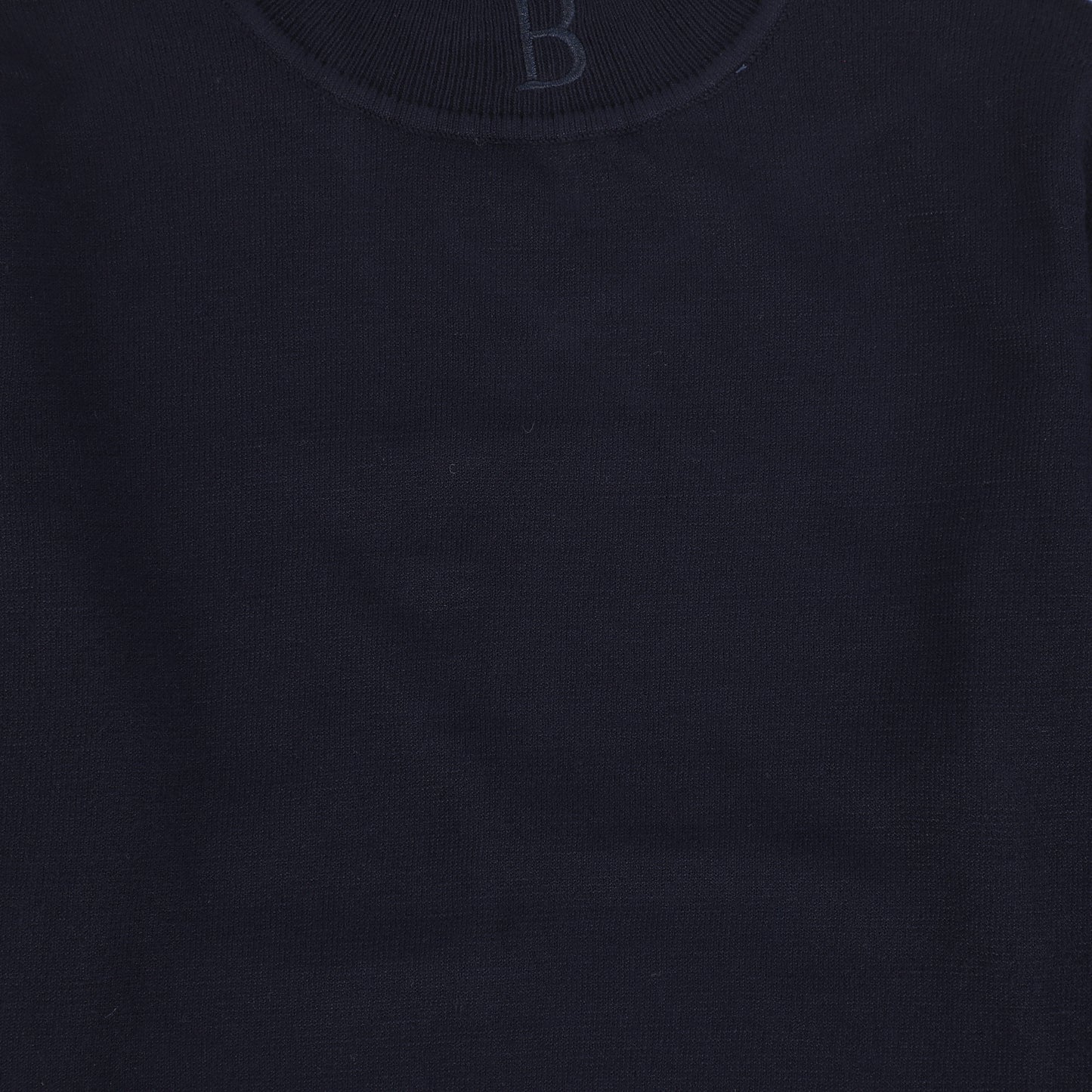 Bamboo Navy Knit Emblem Mock Neck Sweater [FINAL SALE]