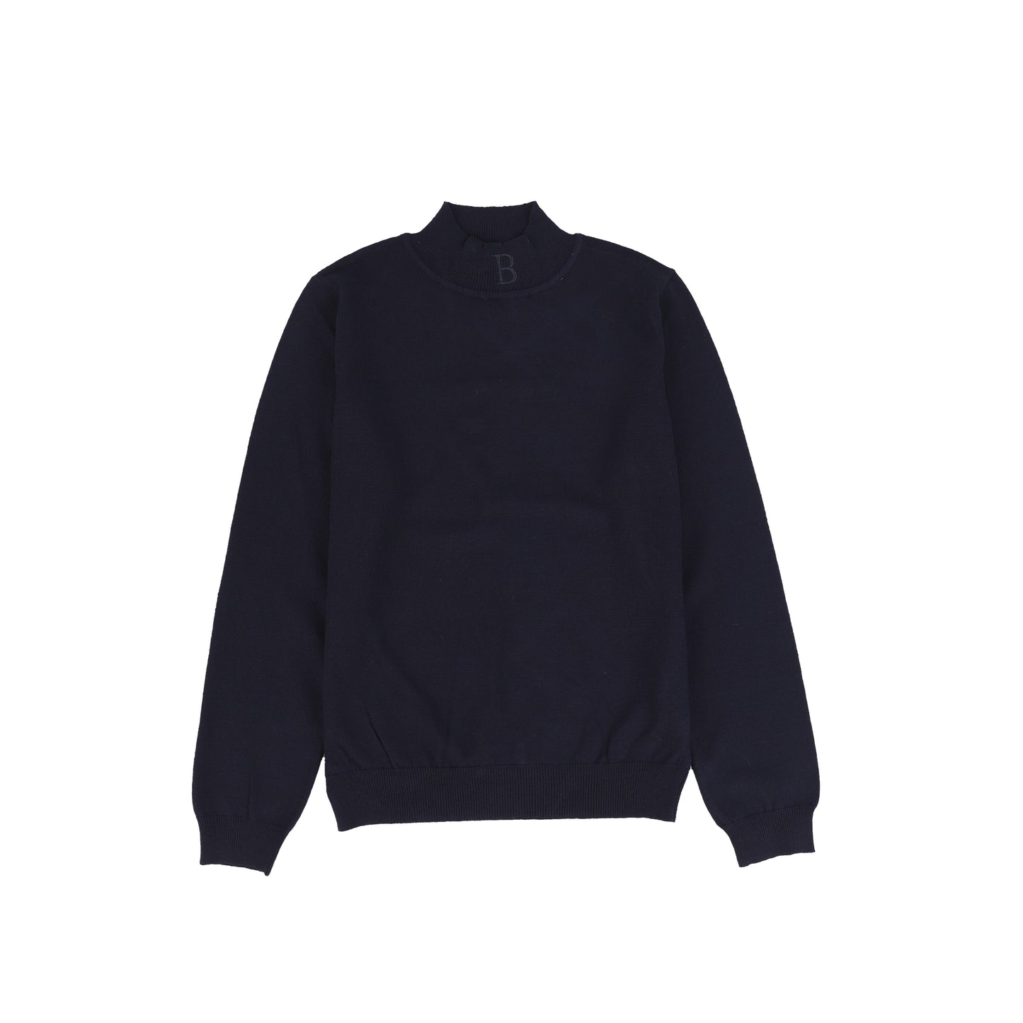 Bamboo Navy Knit Emblem Mock Neck Sweater [FINAL SALE]