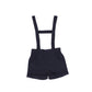 Bamboo Navy Wool Button Suspender Shorts [FINAL SALE]
