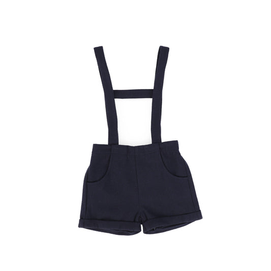 Bamboo Navy Wool Button Suspender Shorts [FINAL SALE]