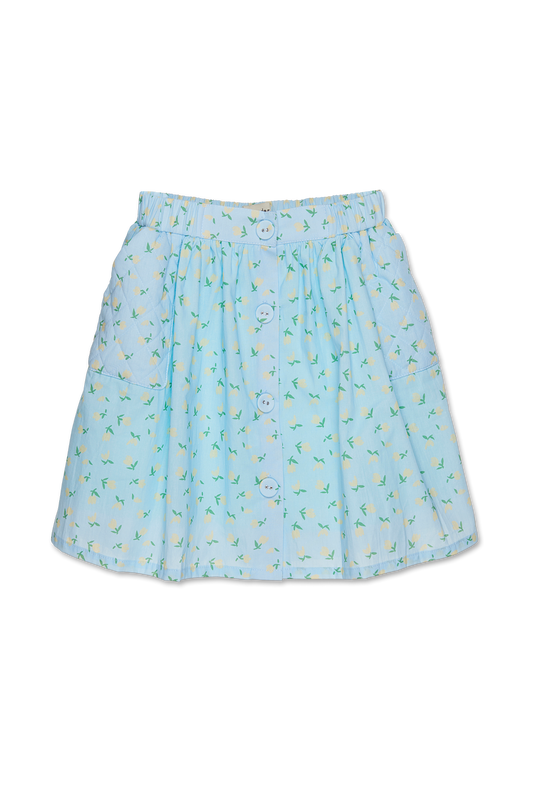 WANDER & WONDER BLUE FLORAL BUTTON SKIRT [FINAL SALE]