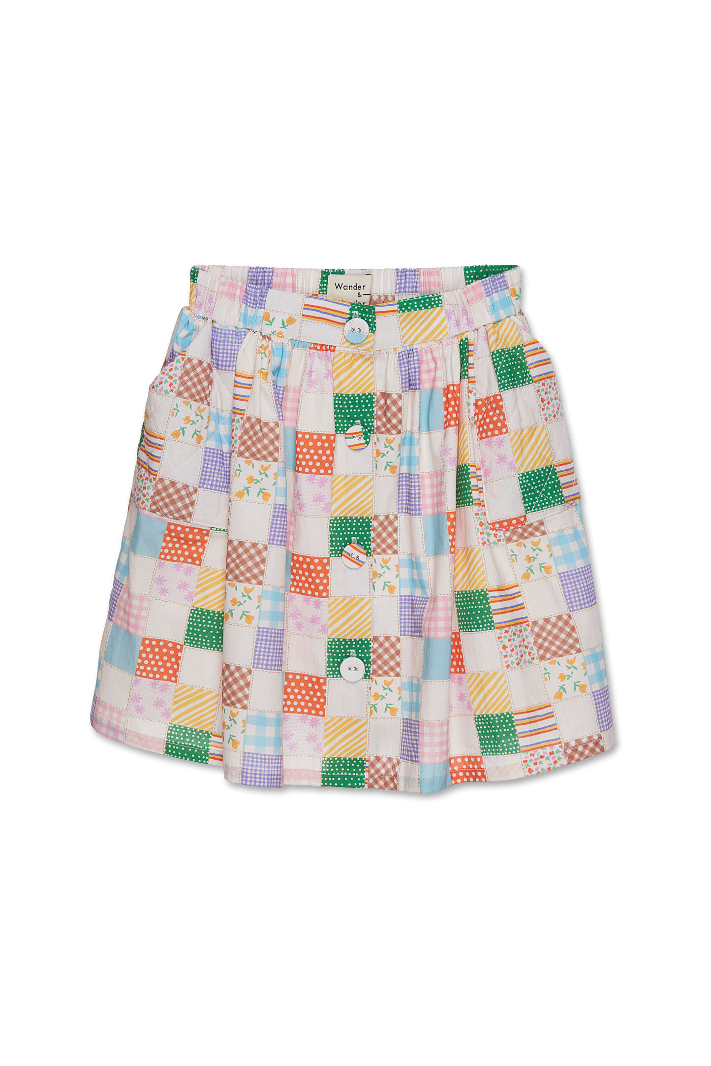 WANDER & WONDER MULTI COLOR QUILTED BUTTON SKIRT