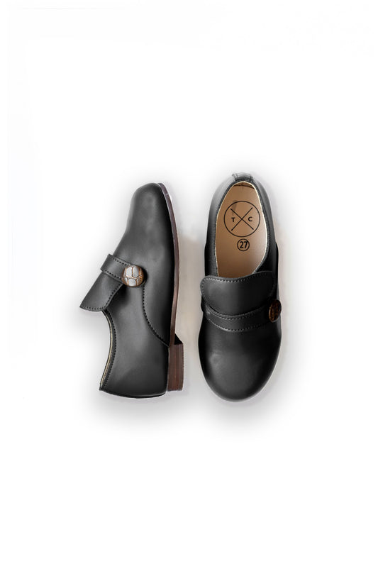 TANNERY & CO BLACK LEATHER BUTTON SHOE