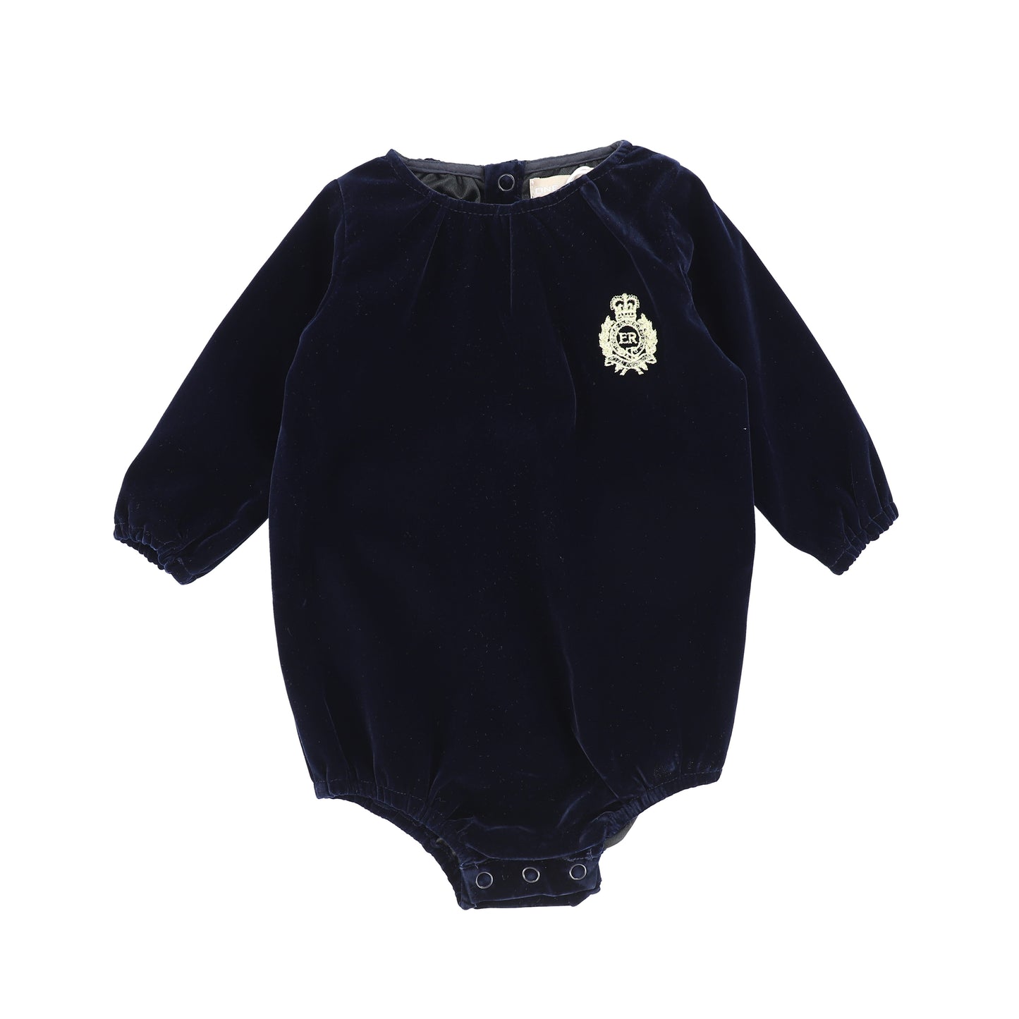 ONE CHILD NAVY VELVET EMBLEM ROMPER