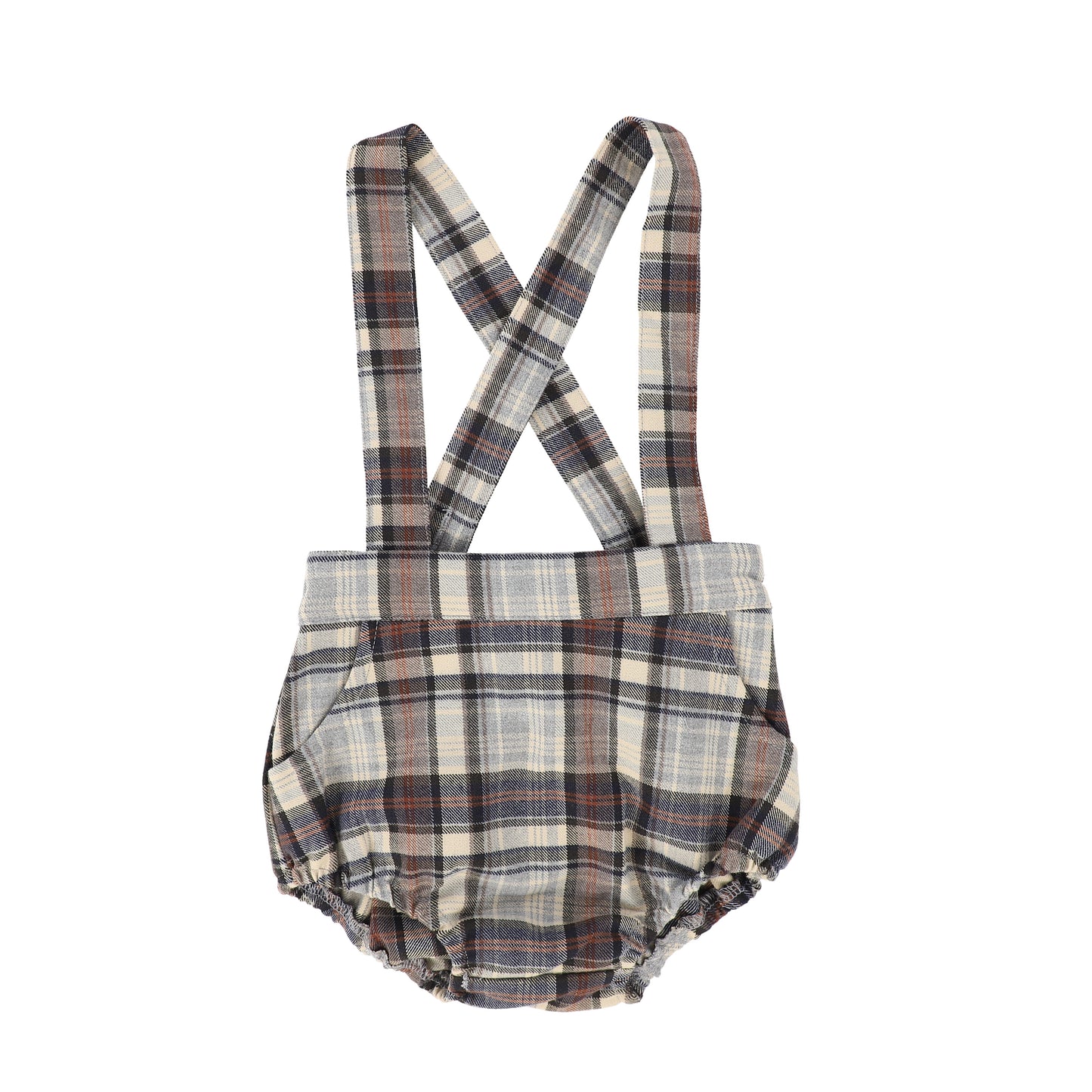 ONE CHILD NAVY GREY PLAID SUSPENDER BUBBLE BLOOMER [Final Sale]