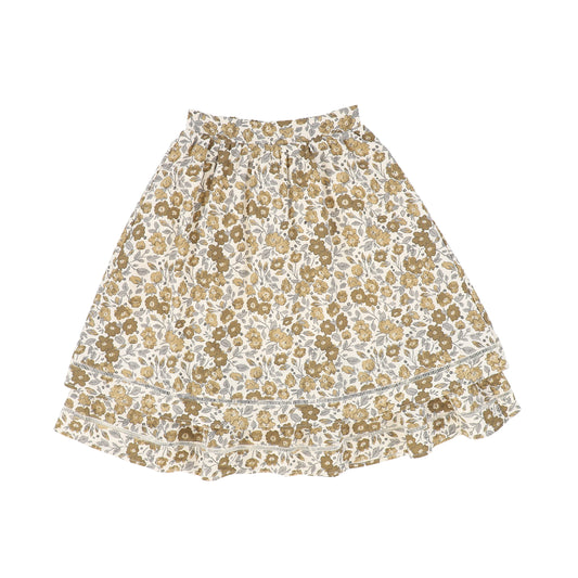 ONE CHILD BROWN FLORAL WAISTED FLARE SKIRT [Final Sale]