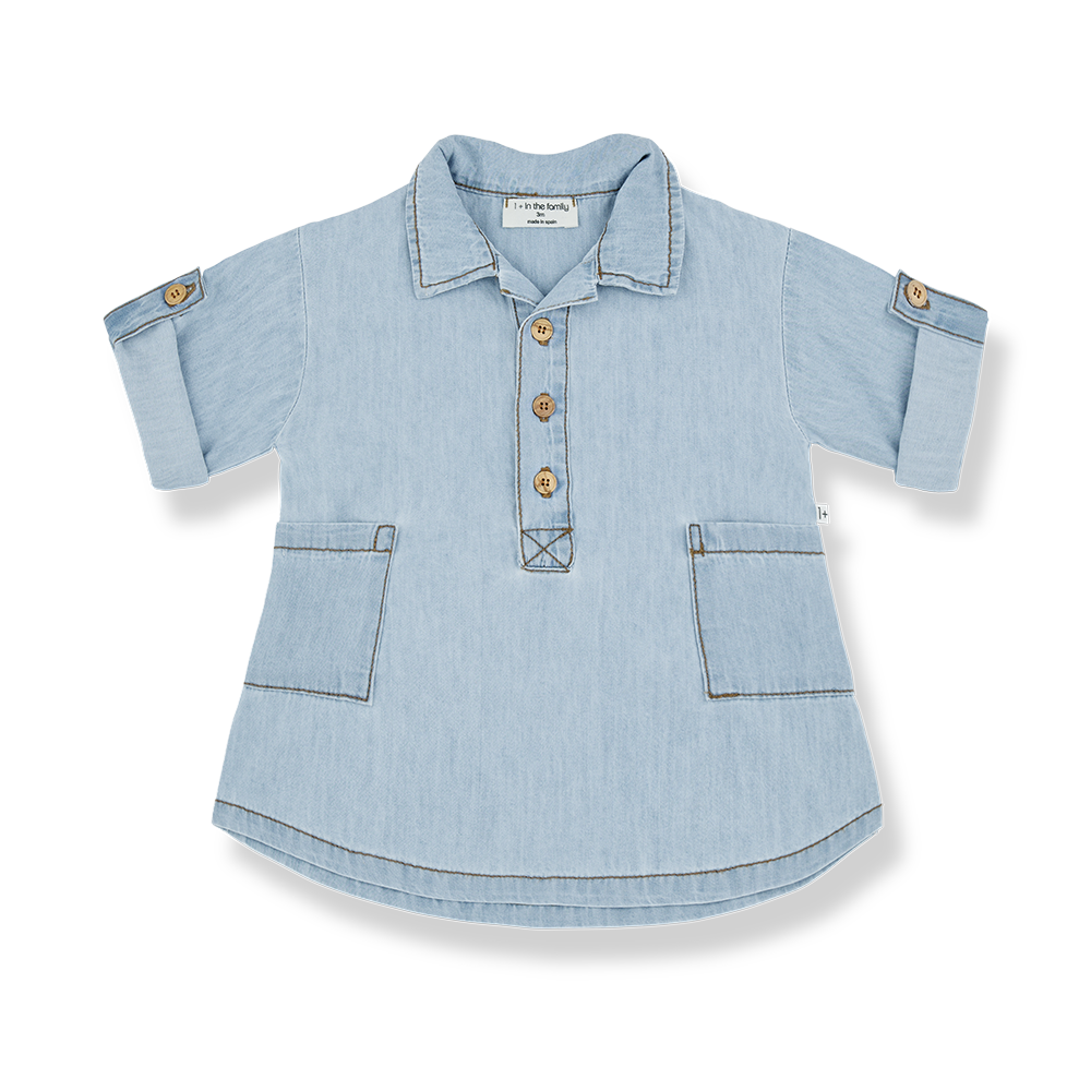 1 + IN THE FAMILY BLUE DENIM STITCHED SHIRT DRESS