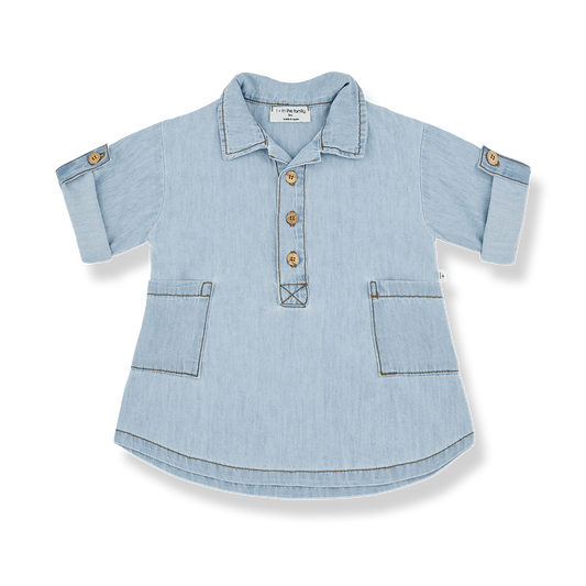 1 + IN THE FAMILY BLUE DENIM STITCHED SHIRT DRESS