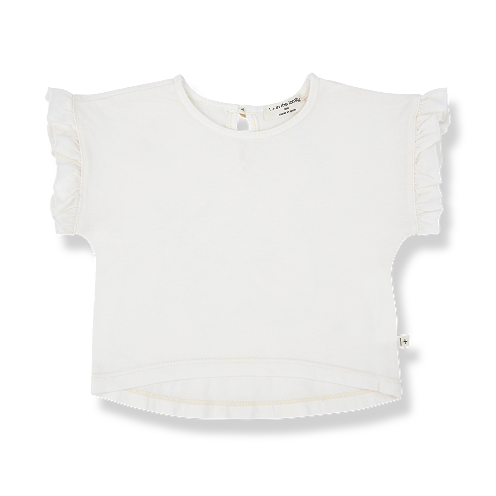 1+ IN THE FAMILY WHITE RUFFLED SLEEVE T-SHIRT