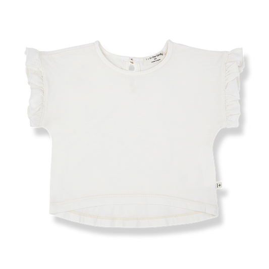 1+ IN THE FAMILY WHITE RUFFLED SLEEVE T-SHIRT