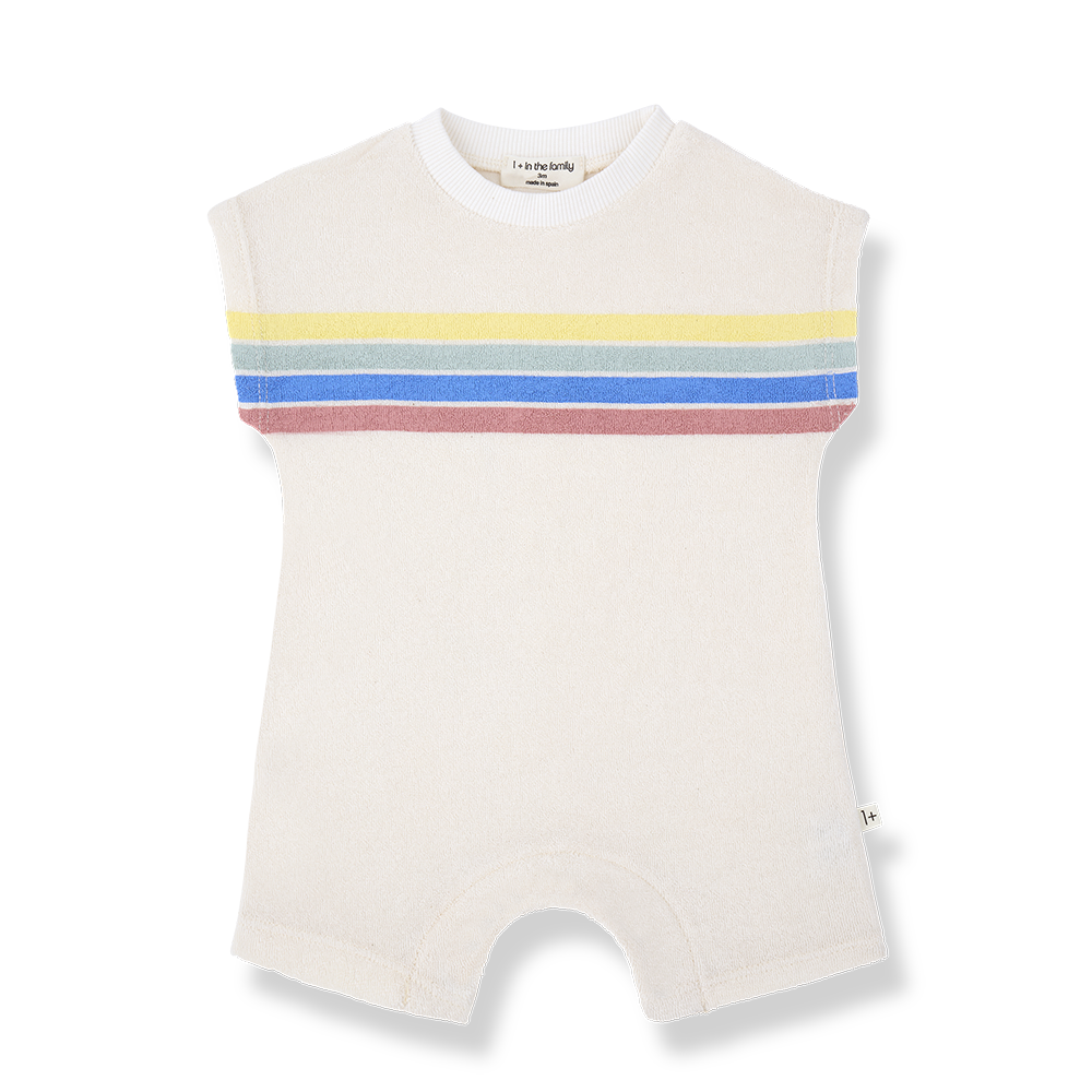1+ IN THE FAMILY CREAM FOUR STRIPED TERRY ROMPER