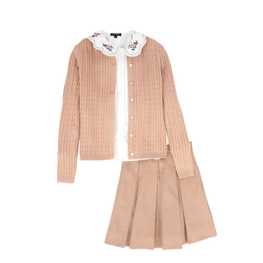 BAMBOO PINK CABLE KNIT CARDIGAN SET