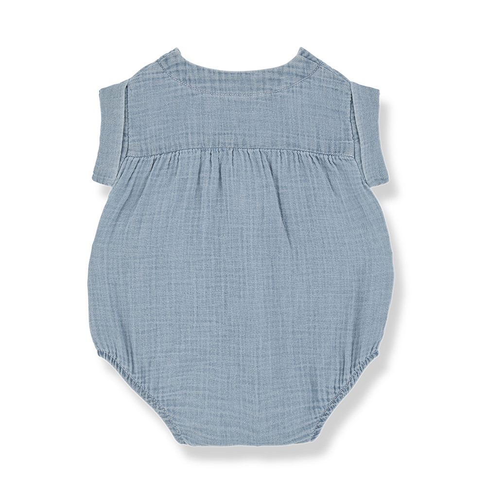 1 + IN THE FAMILY BLUE QUILTED BUTTON ROMPER