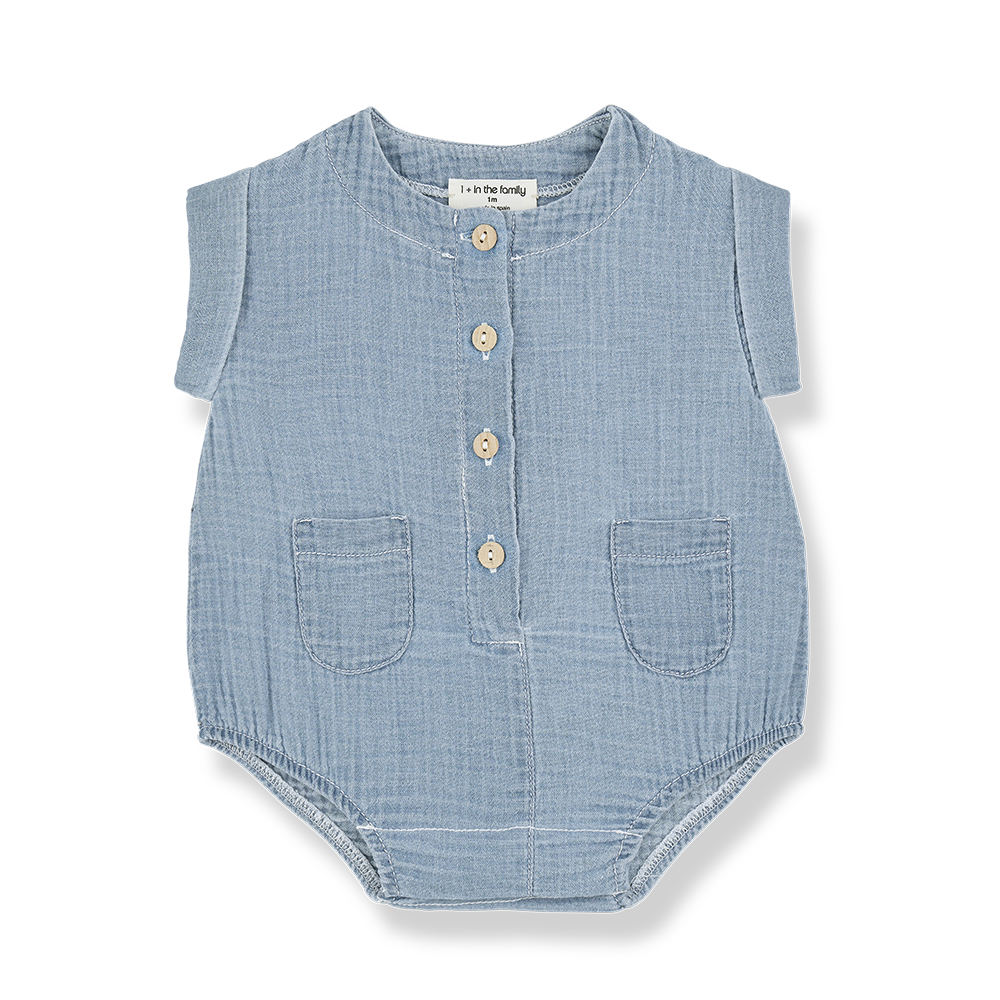 1 + IN THE FAMILY BLUE QUILTED BUTTON ROMPER