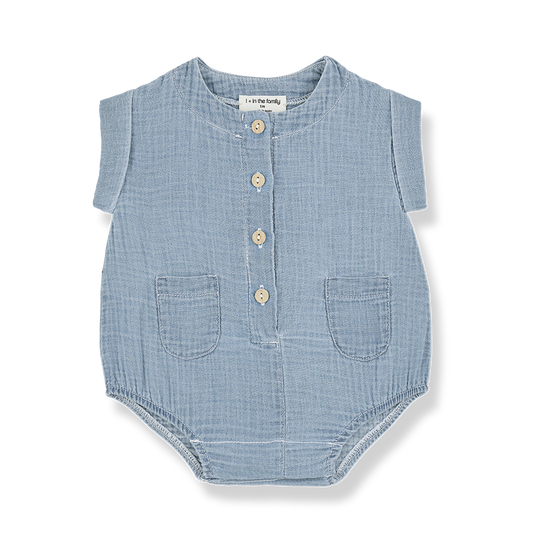 1 + IN THE FAMILY BLUE QUILTED BUTTON ROMPER