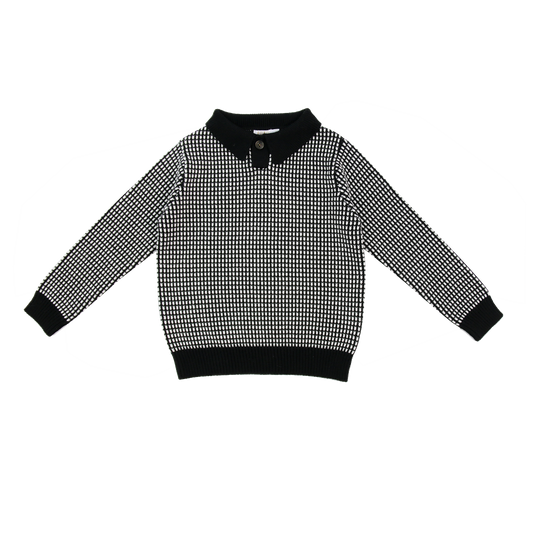 COCO BLANC BLACK/WHITE BOYS COLLARED SWEATER