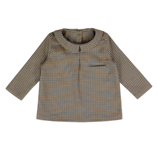 COCO BLANC BROWN HOUNDSTOOTH PETER PAN BLOUSE
