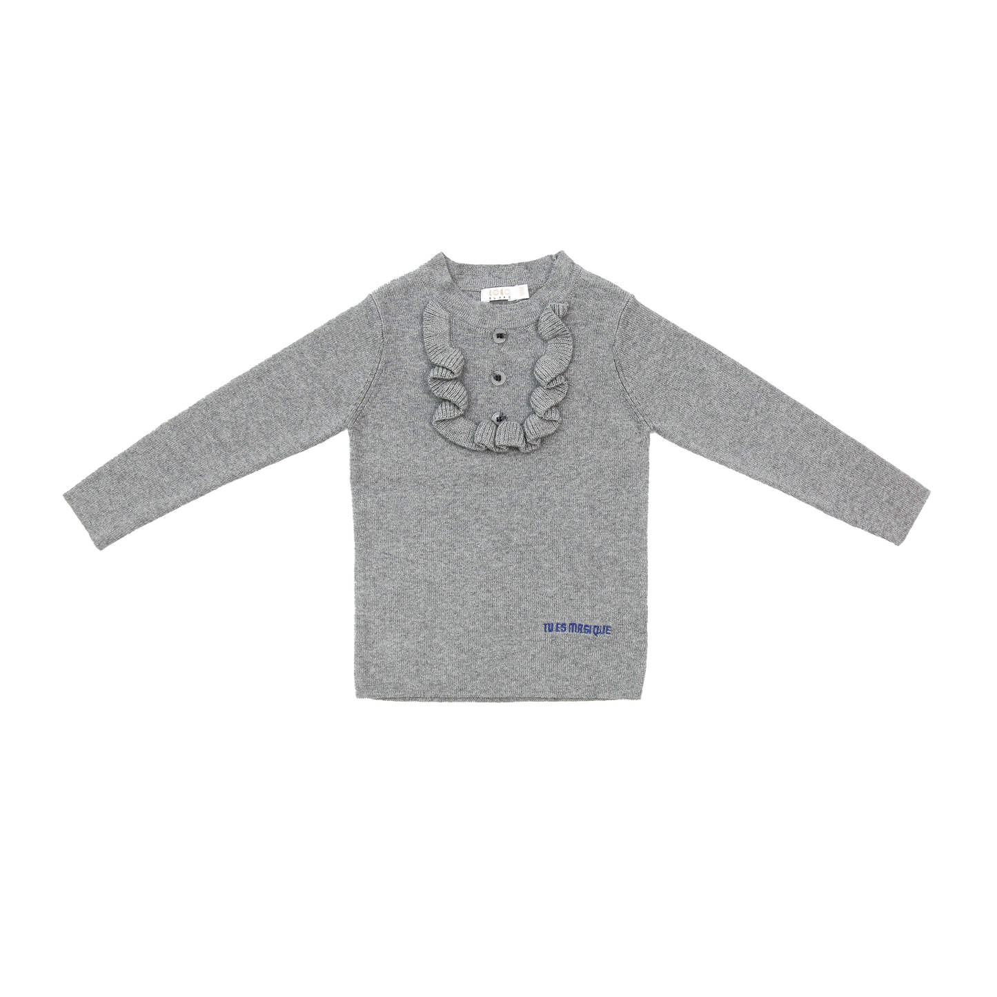 COCO BLANC GREY RUFFLE TRIM SWEATER
