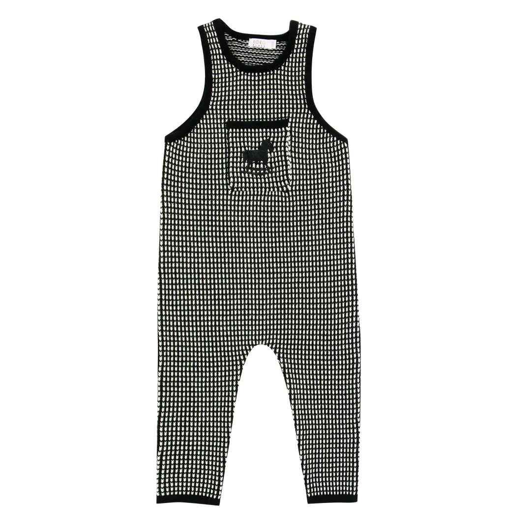 COCO BLANC BLACK/WHITE EMBROIDERED KNIT ROMPER
