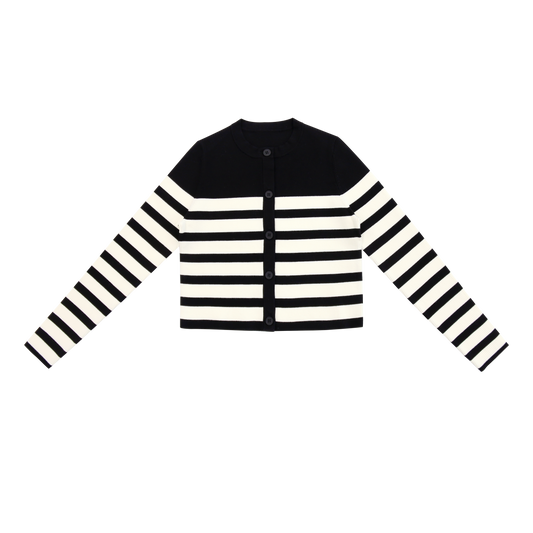 COCO BLANC BLACK/CREAM RIBBED CARDIGAN