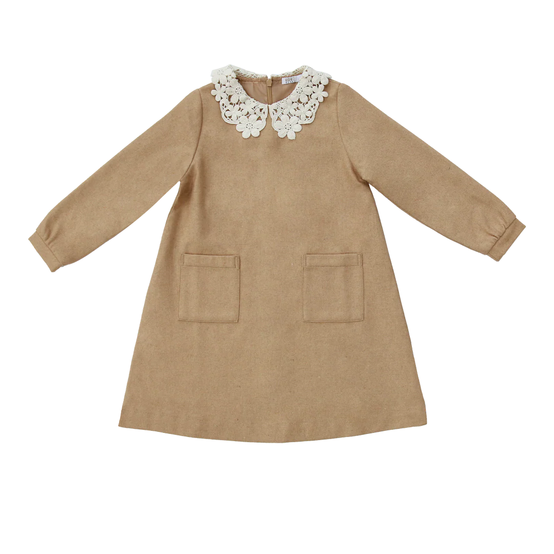 COCO BLANC CAMEL LACE COLLAR DRESS