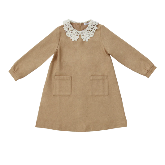 COCO BLANC CAMEL LACE COLLAR DRESS