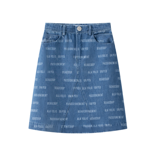 COCO BLANC BLUE DENIM WORDED SKIRT