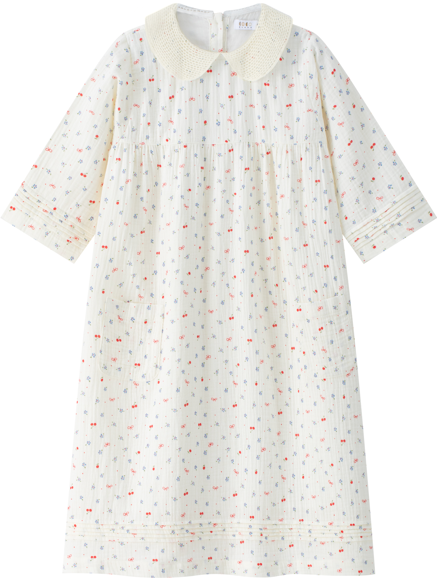 COCO BLANC IVORY GAUZE CHERRY PRINT COLLAR DRESS [FINAL SALE]