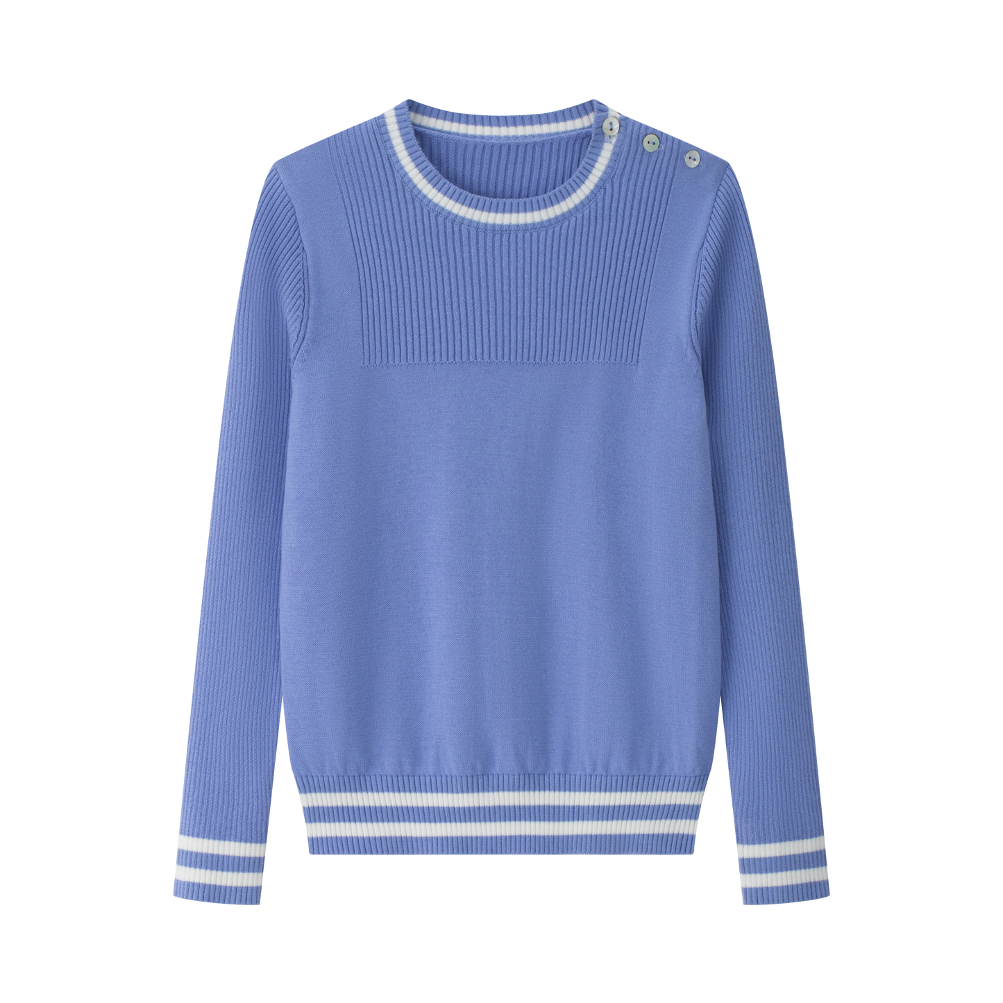 COCO BLANC BLUE STRIPE TRIM SWEATER